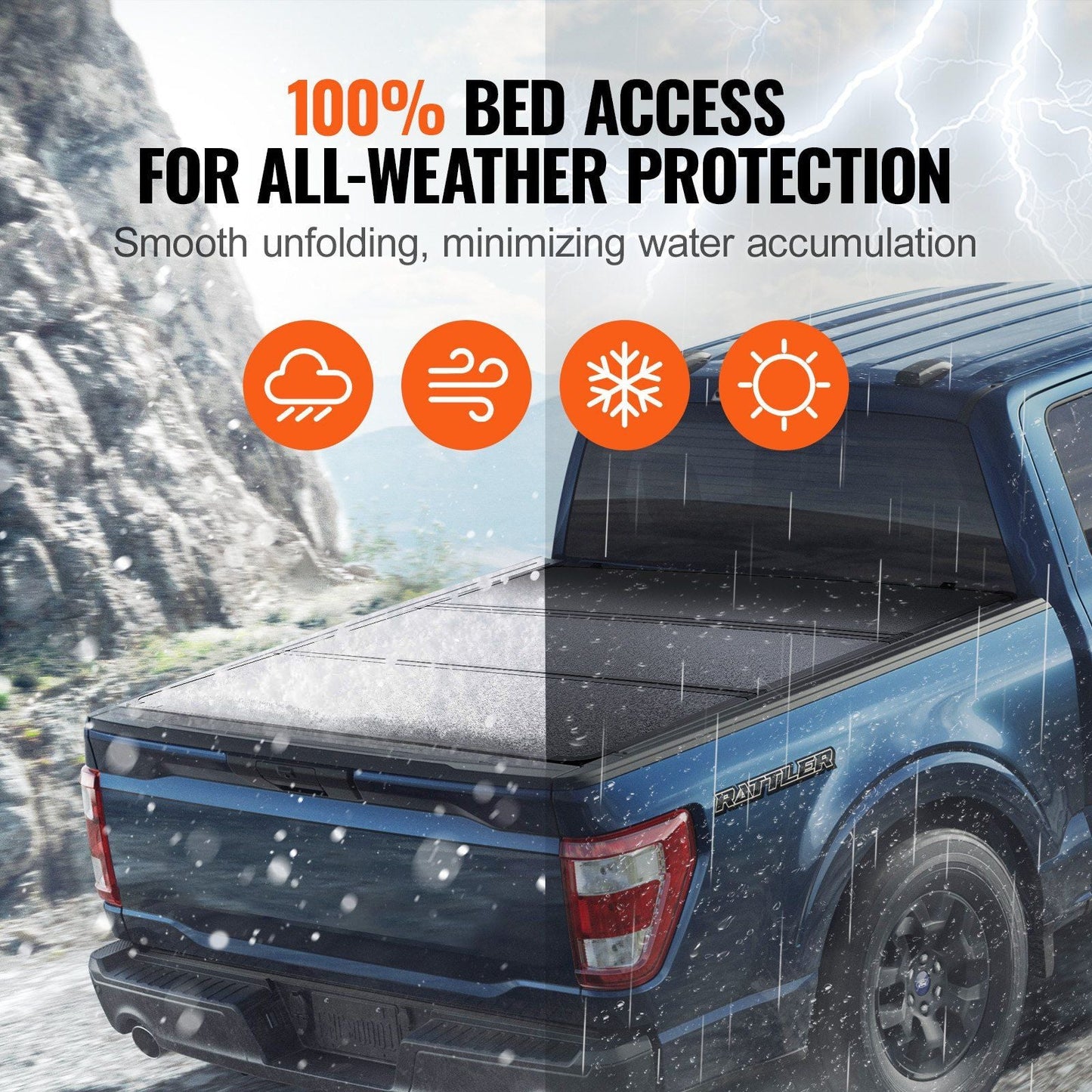 VEVOR Tri - Fold Truck Bed Tonneau Cover for 2015 - 2024 Ford F - 150 - Inside The Bars