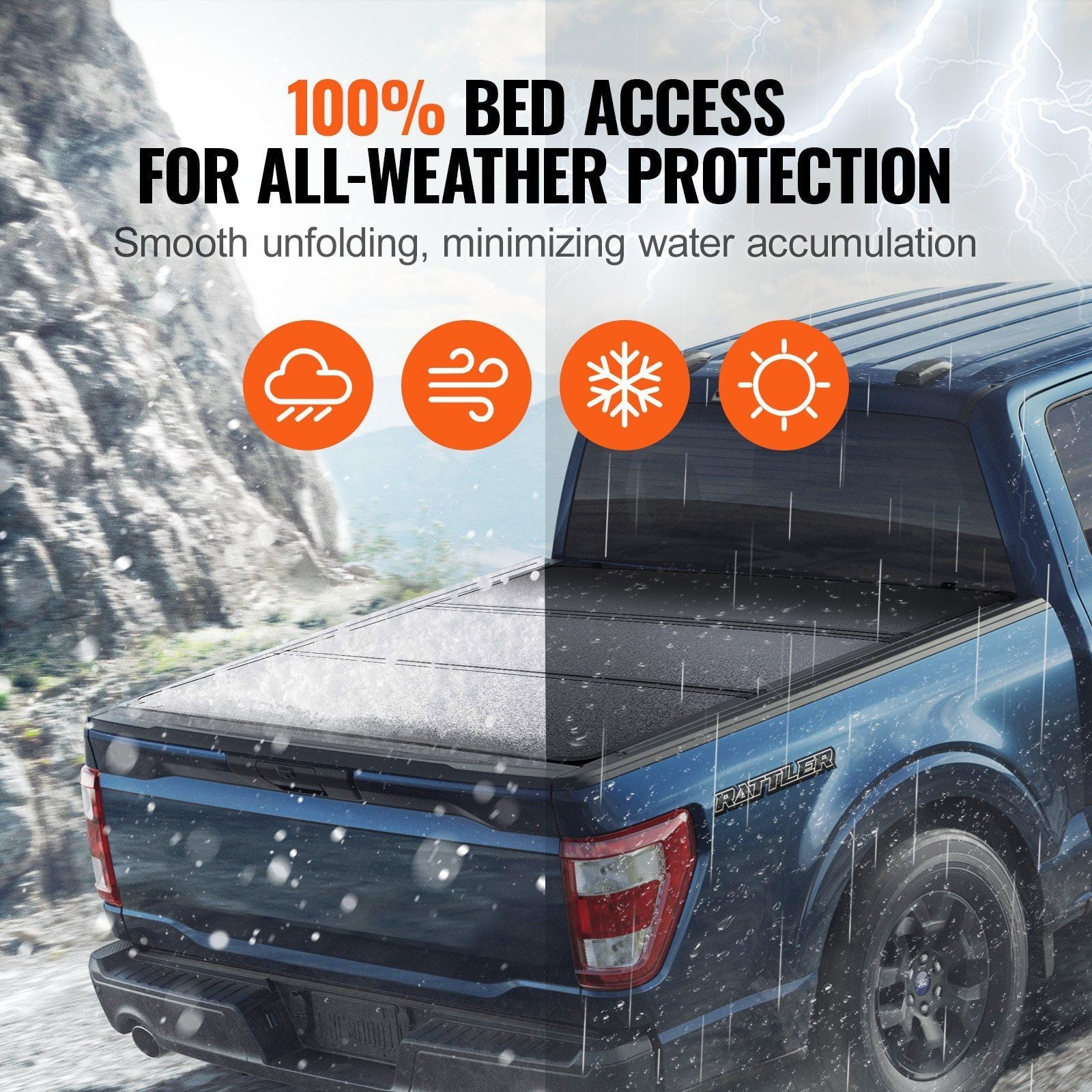 VEVOR Tri - Fold Truck Bed Tonneau Cover for 2015 - 2024 Ford F - 150 - Inside The Bars