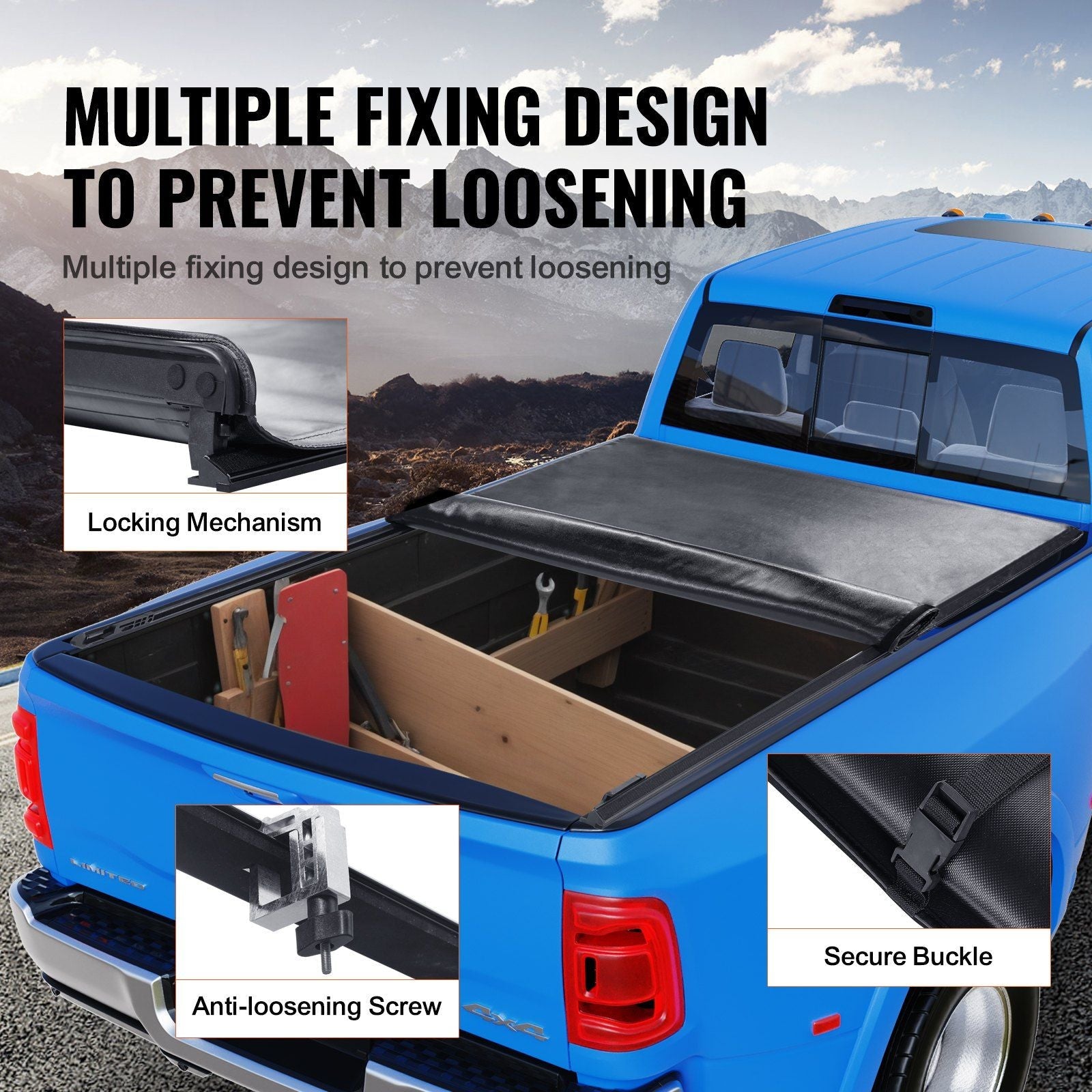 VEVOR Truck Bed Cover Roll Up Tonneau Compatible 2002 - 2024 - Inside The Bars