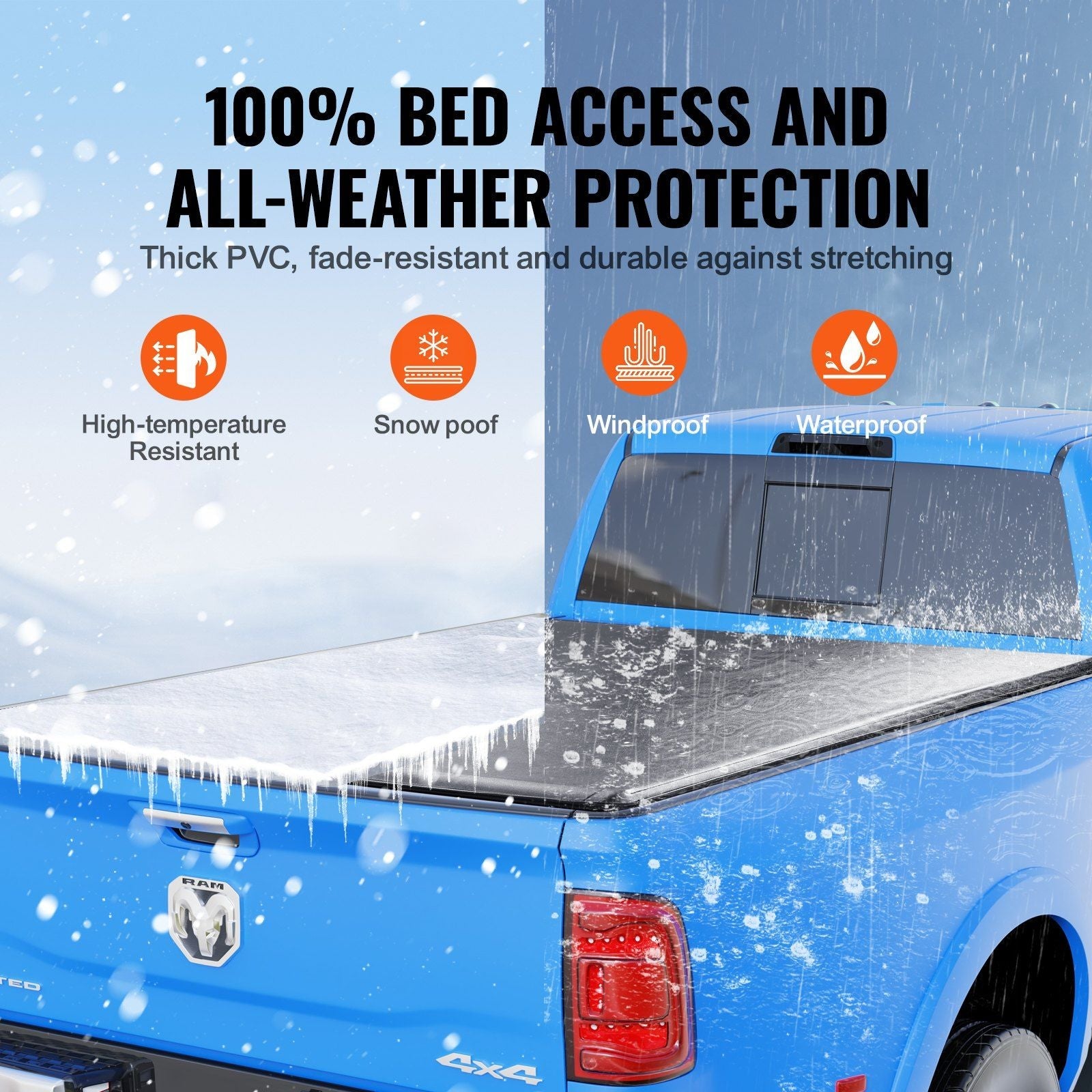 VEVOR Truck Bed Cover Roll Up Tonneau Compatible 2002 - 2024 - Inside The Bars