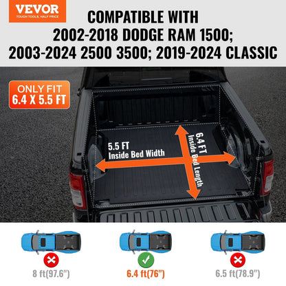 VEVOR Truck Bed Cover Roll Up Tonneau Compatible 2002 - 2024 - Inside The Bars