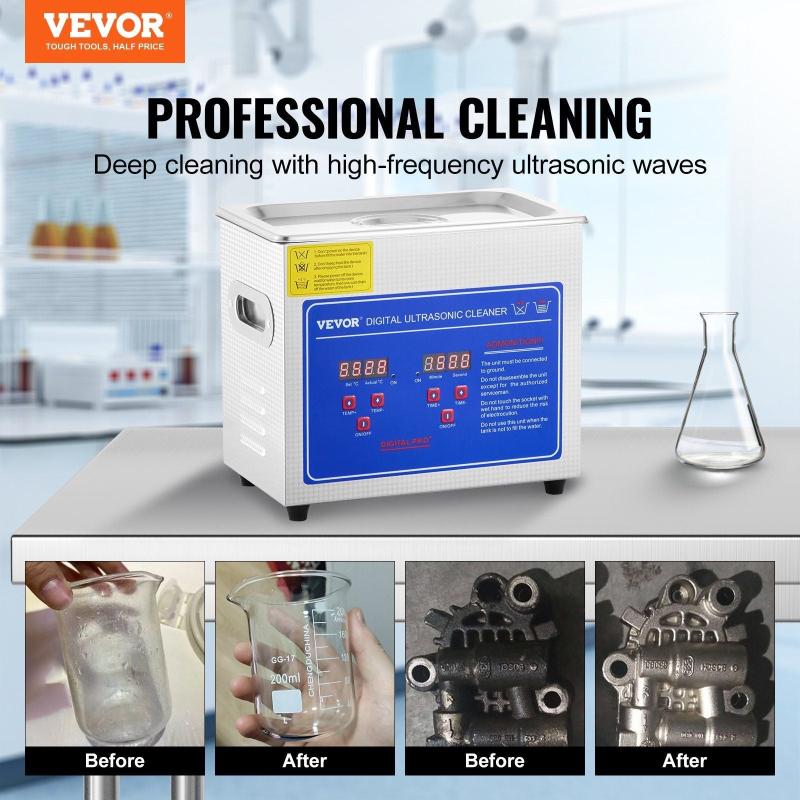 VEVOR Ultrasonic Cleaner with Digital Timer and Heater 3L - Inside The Bars