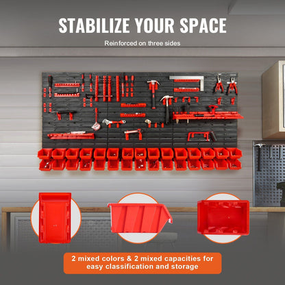 VEVOR Wall Mounted Storage Bins 30 - Bin Tool Organizer Black Red - Inside The Bars
