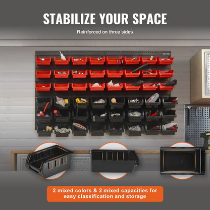 VEVOR Wall Mounted Storage Bins 48 - Bin Organizer Black Red - Inside The Bars
