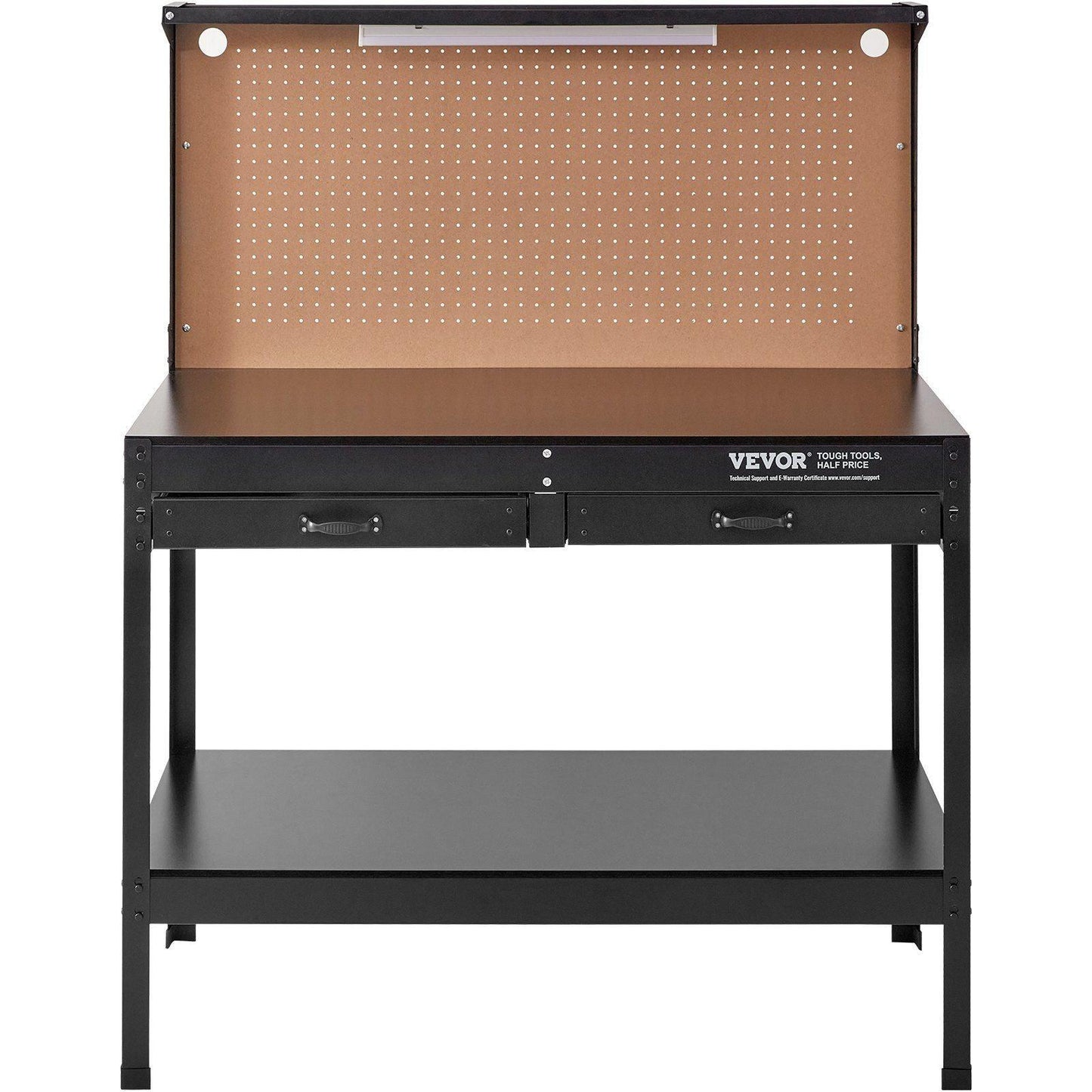 VEVOR Workbench A3 Steel Work Bench For Garage max. 1500W Heavy Duty Workbench 220lbs Weight Capacity 0.47" Bench top Thickness Hardwood Workbench 1.5m Cable 4xAC outlets 2xUSB ports 30xHooks - Inside The Bars