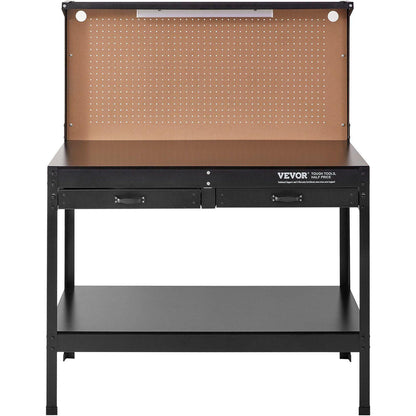 VEVOR Workbench A3 Steel Work Bench For Garage max. 1500W Heavy Duty Workbench 220lbs Weight Capacity 0.47" Bench top Thickness Hardwood Workbench 1.5m Cable 4xAC outlets 2xUSB ports 30xHooks - Inside The Bars
