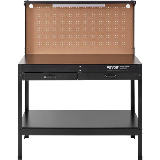 VEVOR Workbench A3 Steel Work Bench For Garage max. 1500W Heavy Duty Workbench 220lbs Weight Capacity 0.47" Bench top Thickness Hardwood Workbench 1.5m Cable 4xAC outlets 2xUSB ports 30xHooks - Inside The Bars