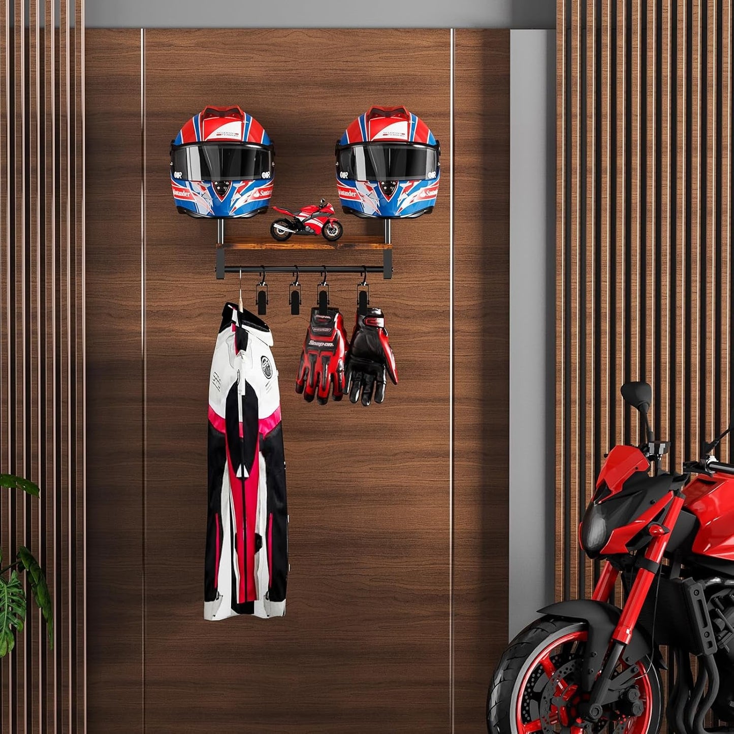 Wall - Mounted Helmet Rack for Motorcycle and Football Gear - Inside The Bars
