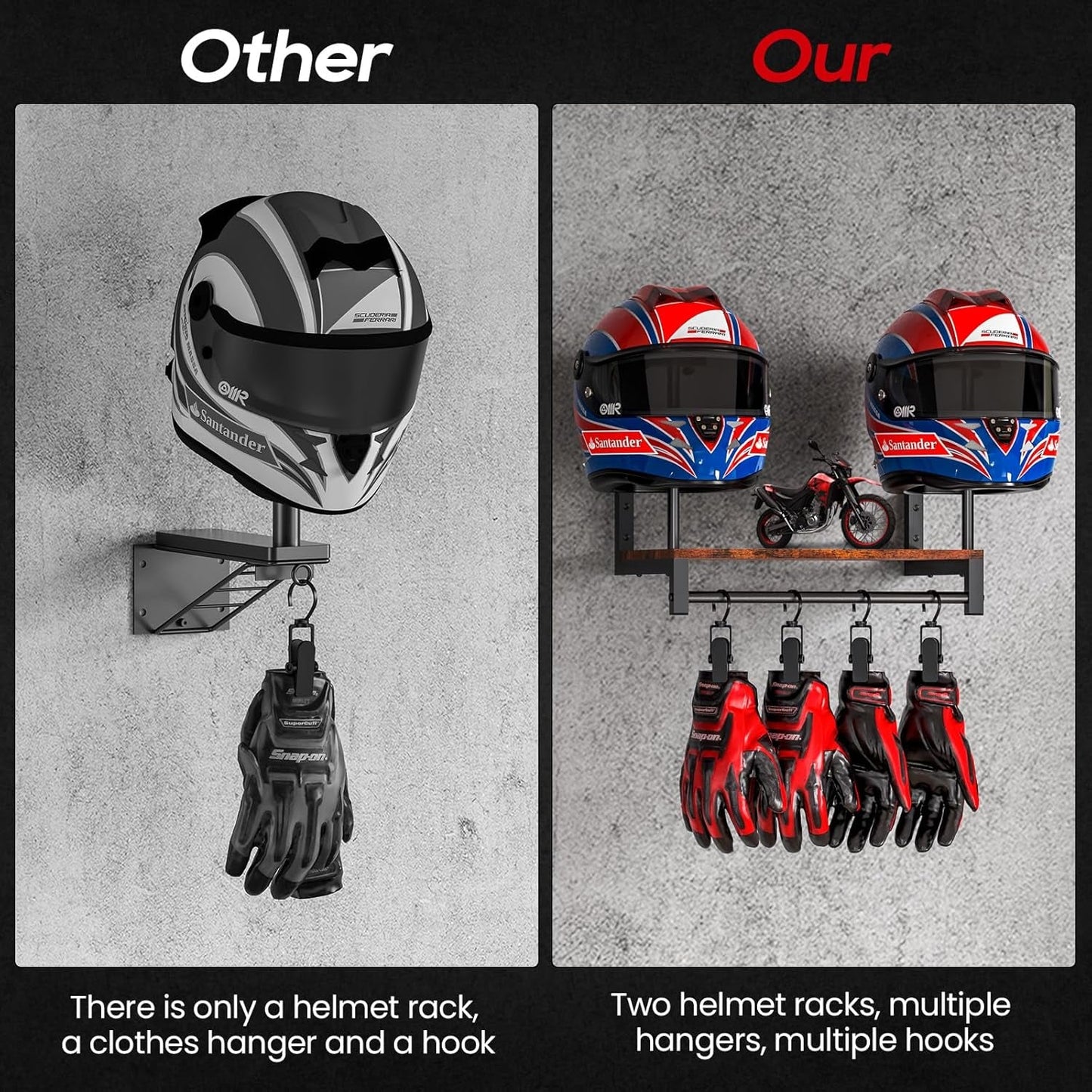Wall - Mounted Helmet Rack for Motorcycle and Football Gear - Inside The Bars