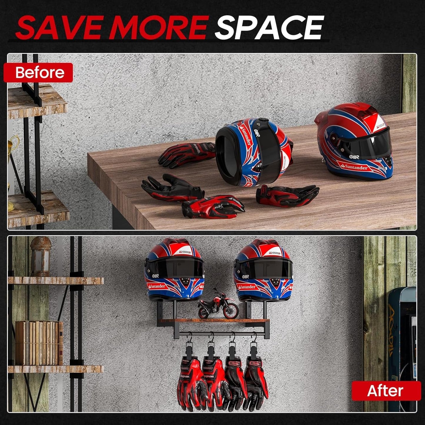 Wall - Mounted Helmet Rack for Motorcycle and Football Gear - Inside The Bars
