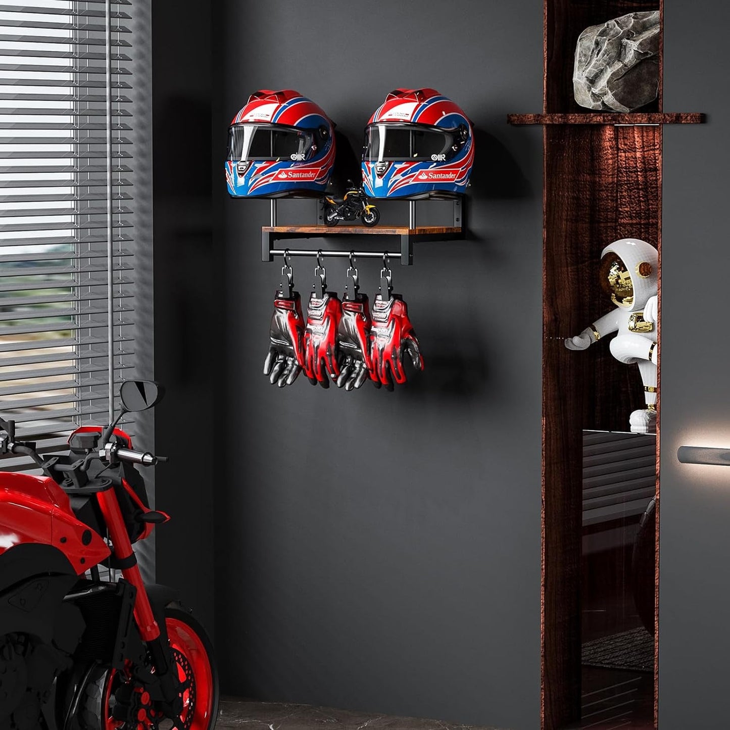 Wall - Mounted Helmet Rack for Motorcycle and Football Gear - Inside The Bars