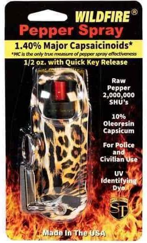 WildFire 1.4% MC 1/2 oz Leopard Black/Orange Pepper Spray with Halo Holster and Keychain - Inside The Bars
