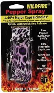 WildFire 1.4% MC 1/2 oz Leopard Black/Purple Pepper Spray with Halo Holster and Keychain - Inside The Bars