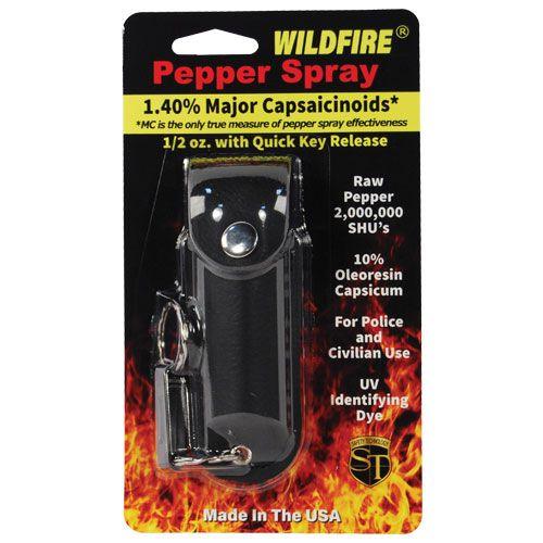 Wildfire 1.4% MC 1/2 oz Pepper Spray with Leather Holster and Quick Release Keychain - Black - Inside The Bars