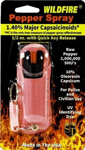 WildFire 1.4% MC 1/2 oz Pink Pepper Spray with Halo Holster and Keychain - Inside The Bars