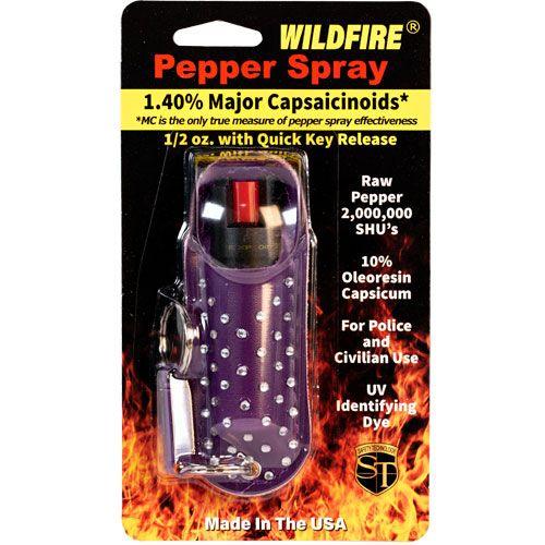 WildFire 1.4% MC 1/2 oz Purple Rhinestone Pepper Spray Holster with Quick Release Keychain - Inside The Bars