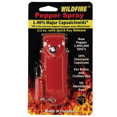 Wildfire 1.4% MC Compact Pepper Spray with Leatherette Holster and Quick Release Keychain - Red - Inside The Bars
