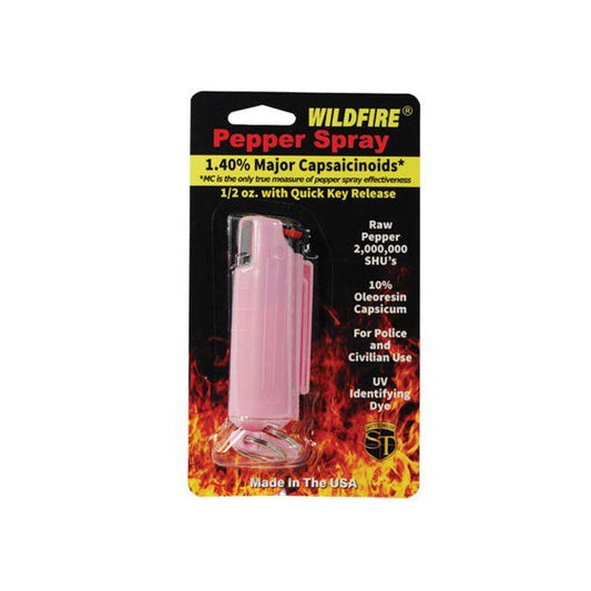 Wildfire Pink 1.4% MC 1/2 oz Pepper Spray with Quick Release Keychain and Hard Case - Inside The Bars